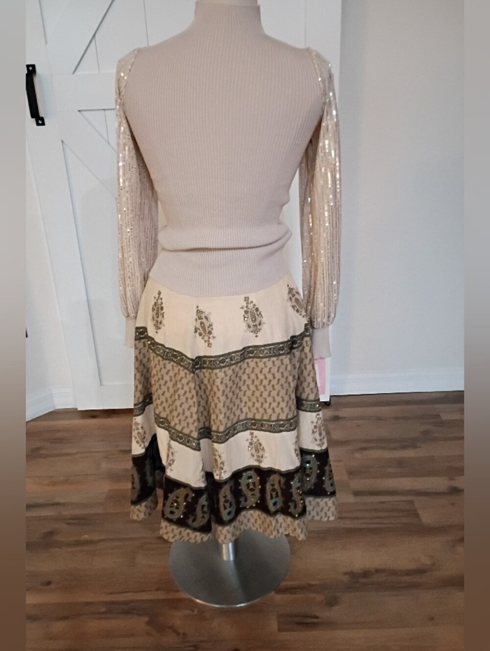New York & Company Beige Knit Sweater W/ Sequin Sleeves.  (NWT!)